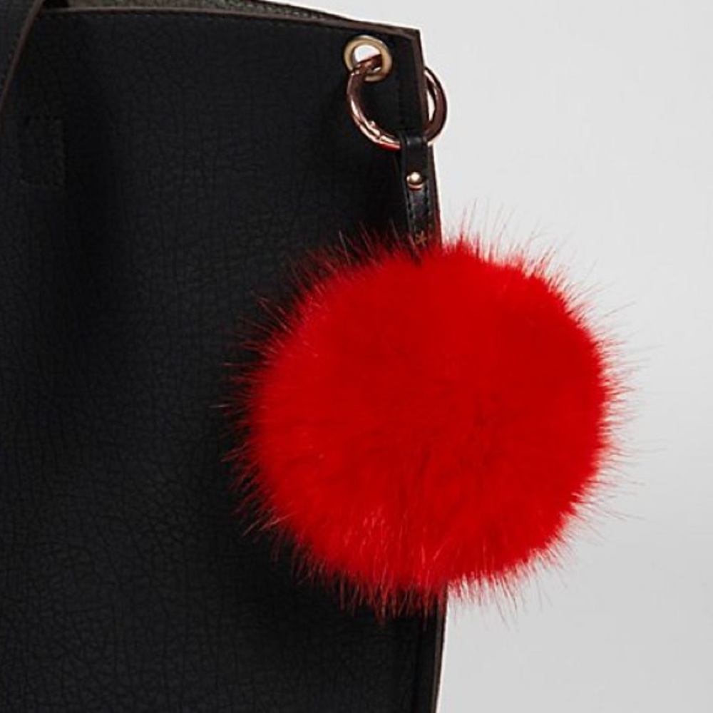 BLACK Faux Fur Pompom Keychain